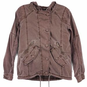 American Eagle Women's XS Brown Mauve Distressed Military Utility Jacket Hooded